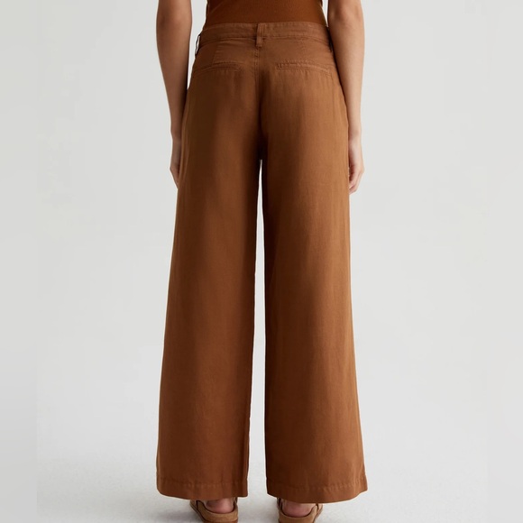 NWT AG Stella LOW SLUNG PALAZZO Linen Blend Wide Leg Pant Tree Bark 27 Rust Tan - Picture 2 of 10